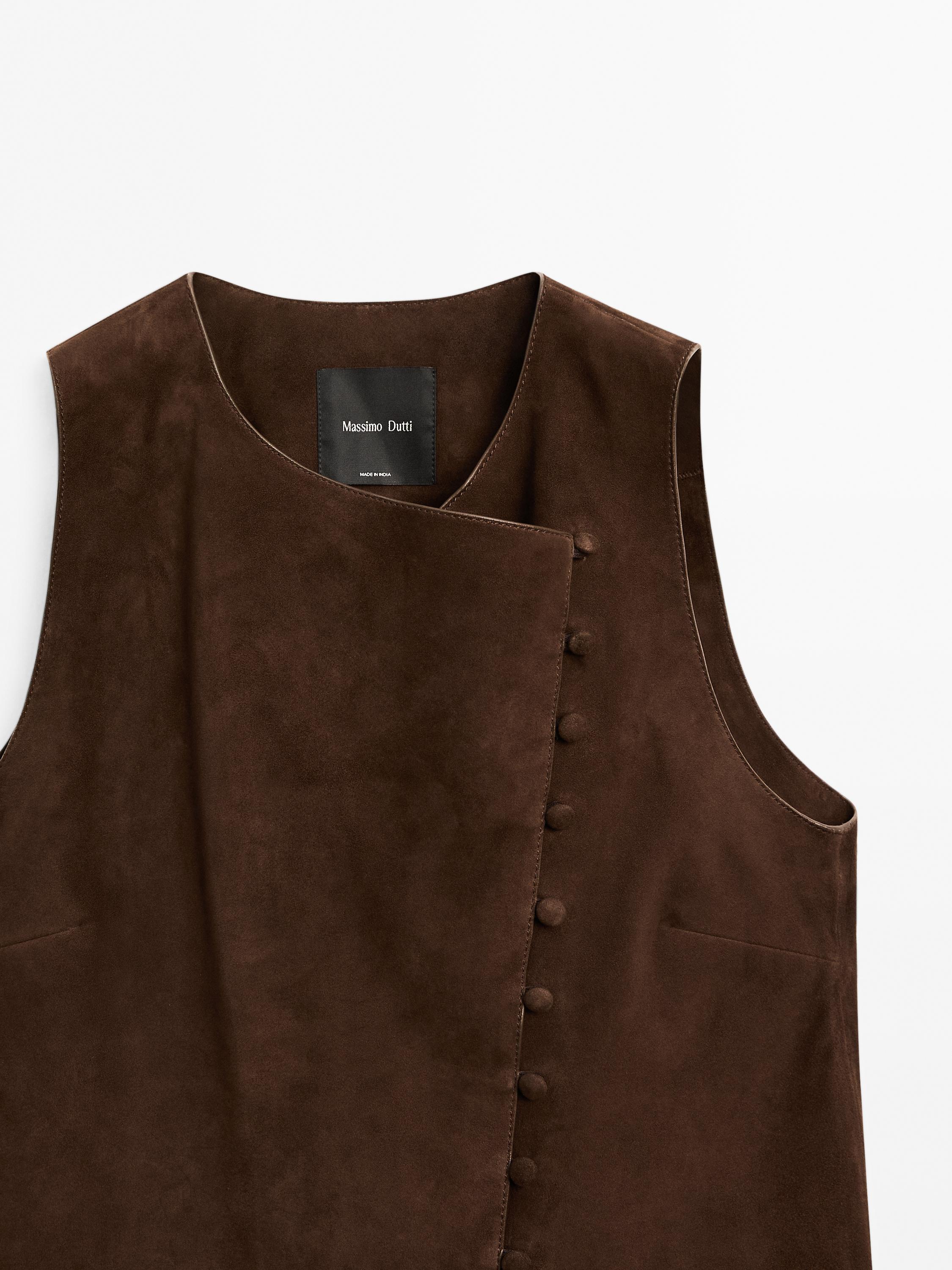 Short suede leather waistcoat with buttons